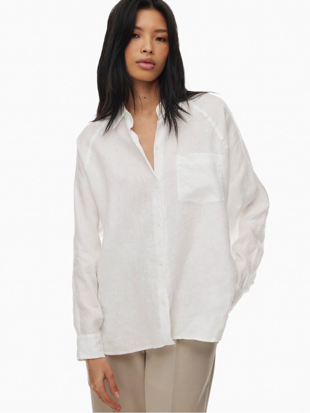 Babaton Aritzia White Linen Blend Button Down Shirt